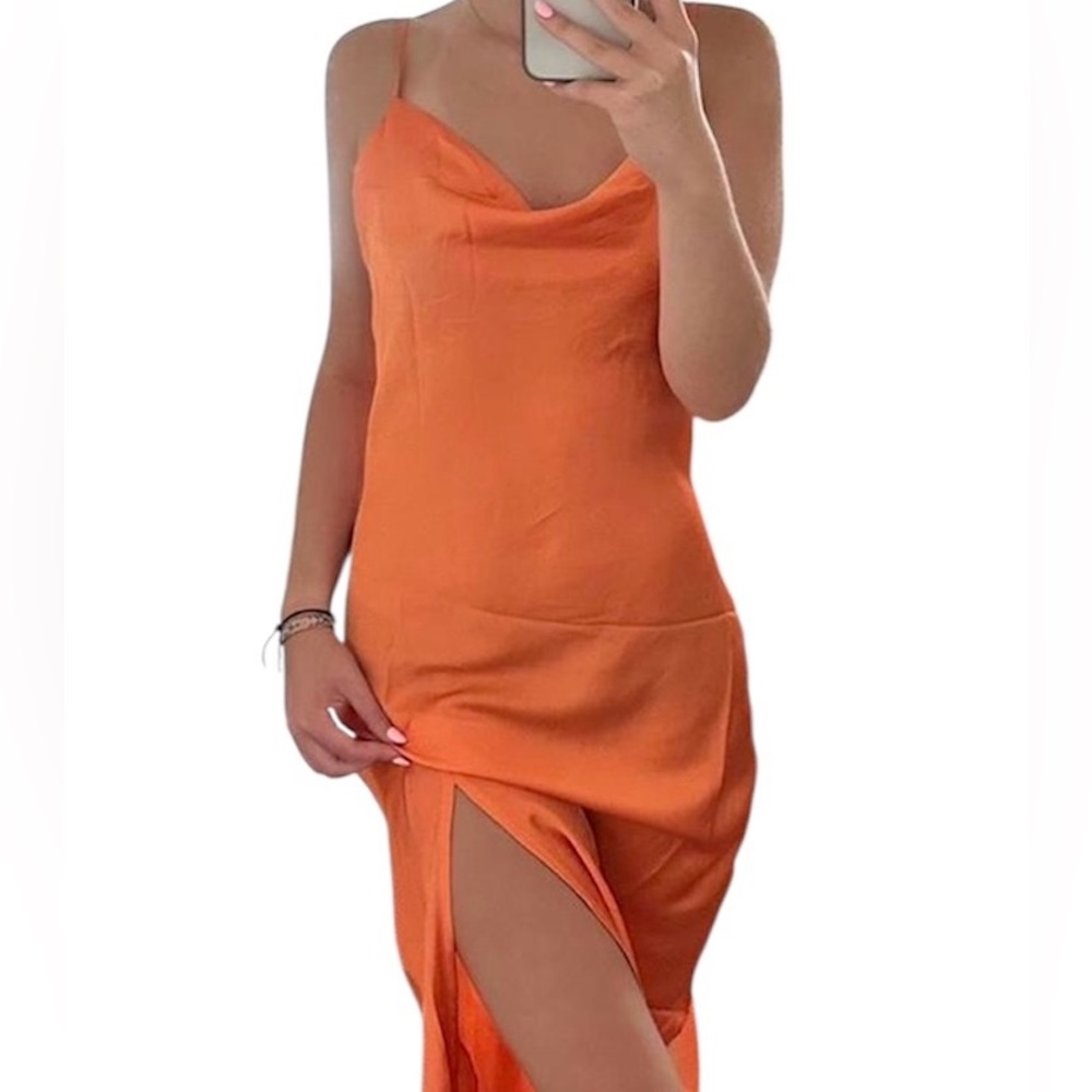 Paper Heart Elegant Orange Sleeveless Maxi Dress L - Picture 2 of 12